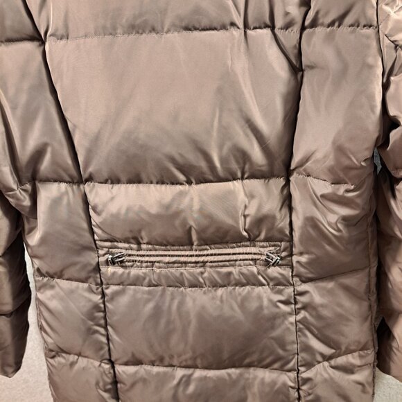 Cole Haan Down Puffer Coat M Brown Quilted Maxi Signature Hooded Full Length Zip - Picture 3 of 14